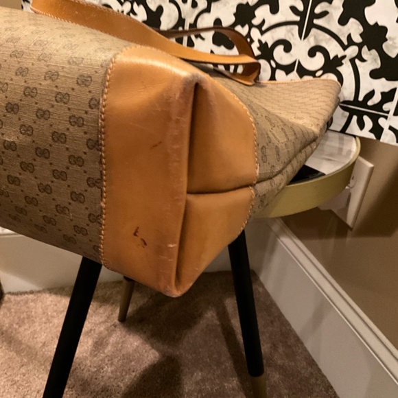 GUCCI Sherry Vintage Tote Micro GG PVC Beige Authentic - Picture 3 of 11